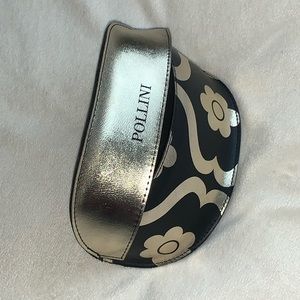 Pollini eye glasses vegan metallic gold sunglasses case purse